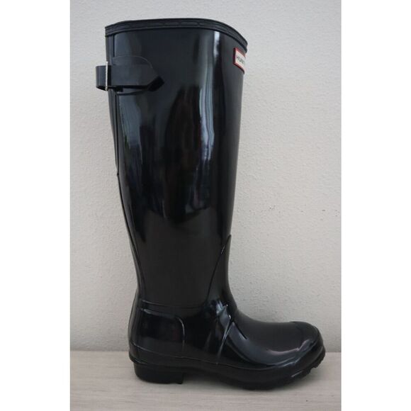 Hunter Men Sz 4 WMNs 5 Black Original Back Adjustable Gloss Tall Rain Boots - Picture 6 of 16